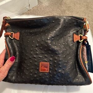 Dooney & Bourke Black and Tan Medium Zip Hobo